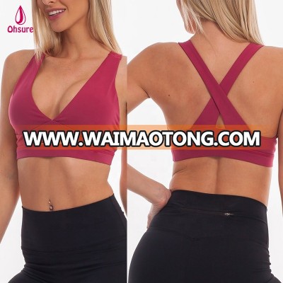 nylon spandex womens cross back crop top sports bra